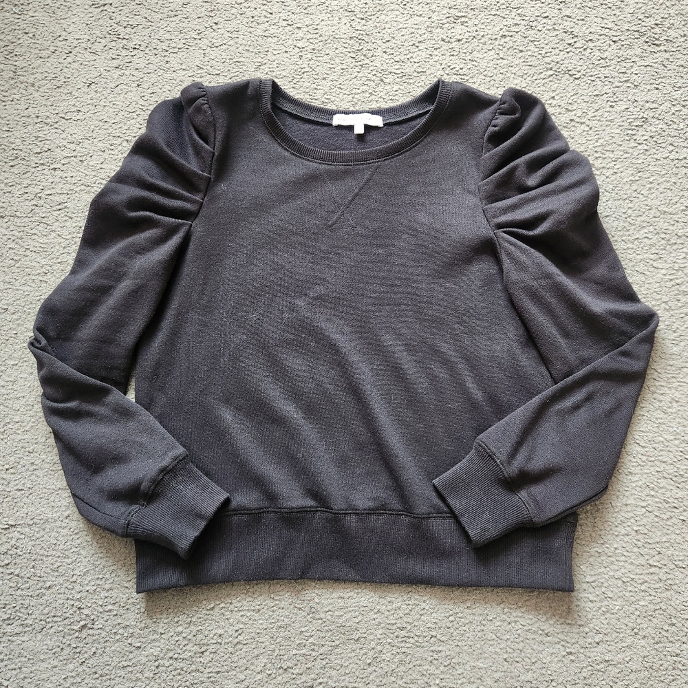 REBECCA MINKOFF Women's Janine Puff Sleeve Sweatshirt Small Black Quiet Luxury - Picture 2 of 12